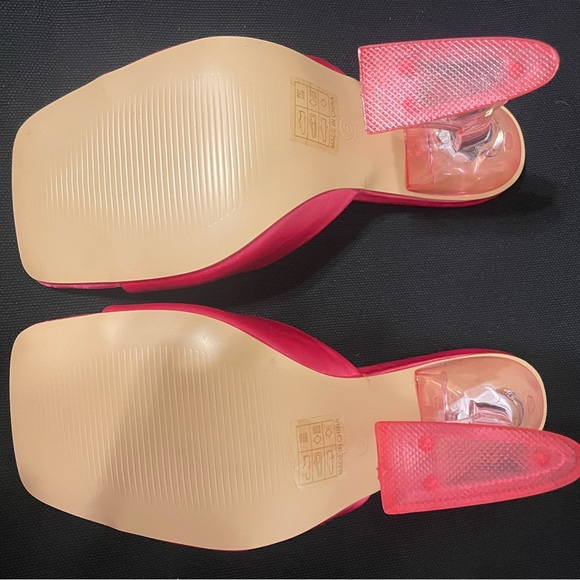 PRETTYLITTLETHING Pink Satin Square Toe Flare Heeled Mule - Picture 5 of 8